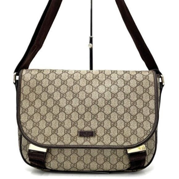 Authentic Gucci GG Plus XL Messenger Bag Canvas Monogram Flap Logo Supreme Tan - Picture 3 of 16